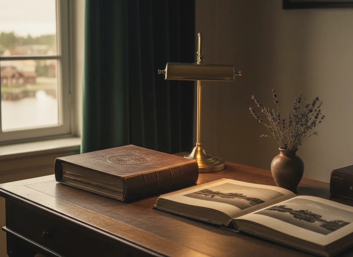 Arkivhörna med gamla fotoalbum på Hembygdsgården